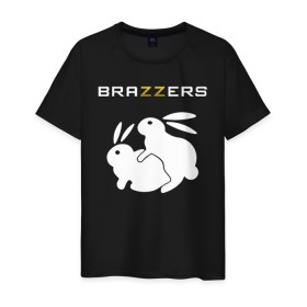 Мужская футболка хлопок с принтом Brazzers в Екатеринбурге, 100% хлопок | прямой крой, круглый вырез горловины, длина до линии бедер, слегка спущенное плечо. | brazzers | а | бразерс | браззерс | братья | зайцы | звезда | кролики | надпись | прикол | проно хуб | сайт | 