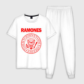 Мужская пижама хлопок с принтом RAMONES в Екатеринбурге, 100% хлопок | брюки и футболка прямого кроя, без карманов, на брюках мягкая резинка на поясе и по низу штанин
 | 