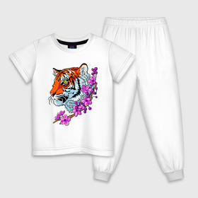 Детская пижама хлопок с принтом Тигр в Екатеринбурге, 100% хлопок |  брюки и футболка прямого кроя, без карманов, на брюках мягкая резинка на поясе и по низу штанин
 | animal | beast | cat | hunter | king | lion | predator | tiger | wild | весна | дерево | дикий | животное | зверь | кот | кошка | лев | лето | охотник | тигр | хищник | цветок цветы