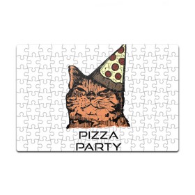 Пазл магнитный 126 элементов с принтом PIZZA PARTY в Екатеринбурге, полимерный материал с магнитным слоем | 126 деталей, размер изделия —  180*270 мм | Тематика изображения на принте: party | pizza | pizza party | time | арт | веселье | время | для детей | животные | картинка | кот | котик | котики | пицца | пиццы | рисунок | рыжий кот