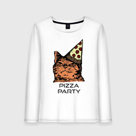 Женский лонгслив хлопок с принтом PIZZA PARTY в Екатеринбурге, 100% хлопок |  | party | pizza | pizza party | time | арт | веселье | время | для детей | животные | картинка | кот | котик | котики | пицца | пиццы | рисунок | рыжий кот