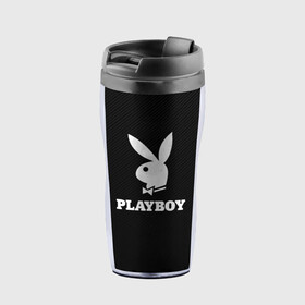 Термокружка-непроливайка с принтом PLAYBOY | ПЛЕЙБОЙ (Z) в Екатеринбурге, внутренняя часть — пищевой пластик, наружная часть — прозрачный пластик, между ними — полиграфическая вставка с рисунком | объем — 350 мл, герметичная крышка | brand | brazzers | faketaxi | hub | mode | playboy | бразерс | бренд | мода | фейк такси