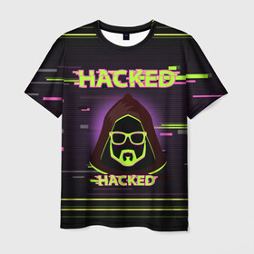 Мужская футболка 3D с принтом Hacked в Екатеринбурге, 100% полиэфир | прямой крой, круглый вырез горловины, длина до линии бедер | cybepunk | hacked | hacker | it | аноним | анонимус | взлом | взломщик | киберпанк | программист | хак | хакер