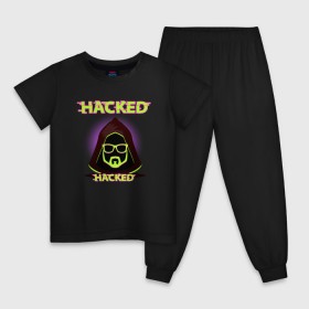 Детская пижама хлопок с принтом Hacked в Екатеринбурге, 100% хлопок |  брюки и футболка прямого кроя, без карманов, на брюках мягкая резинка на поясе и по низу штанин
 | cybepunk | hacked | hacker | it | аноним | анонимус | взлом | взломщик | киберпанк | программист | хак | хакер