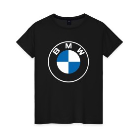 Женская футболка хлопок с принтом BMW LOGO 2020 в Екатеринбурге, 100% хлопок | прямой крой, круглый вырез горловины, длина до линии бедер, слегка спущенное плечо | Тематика изображения на принте: bmw | bmw motorsport | bmw performance | carbon | m | motorsport | performance | sport | бмв | карбон | моторспорт | спорт