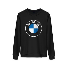 Женский свитшот хлопок с принтом BMW LOGO 2020 в Екатеринбурге, 100% хлопок | прямой крой, круглый вырез, на манжетах и по низу широкая трикотажная резинка  | Тематика изображения на принте: bmw | bmw motorsport | bmw performance | carbon | m | motorsport | performance | sport | бмв | карбон | моторспорт | спорт