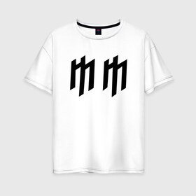 Женская футболка хлопок Oversize с принтом Marilyn Manson в Екатеринбурге, 100% хлопок | свободный крой, круглый ворот, спущенный рукав, длина до линии бедер
 | hugh warner | marilyn manson | rock | глэм рок | гот | индастриал метал | индастриал рок | музыка | мэрилин мэнсон | рок | фрик | хард рок | шок рок
