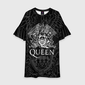 Детское платье 3D с принтом QUEEN | КВИН (Z) в Екатеринбурге, 100% полиэстер | прямой силуэт, чуть расширенный к низу. Круглая горловина, на рукавах — воланы | Тематика изображения на принте: queen | rock | we will rock you | брайан мэи | группа queen | группа квин | джон дикон | квин | королева | король | роджер тейлор | рок | фредди меркьюри