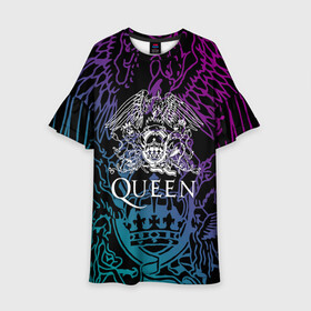 Детское платье 3D с принтом QUEEN | Freddie Mercury (Z) в Екатеринбурге, 100% полиэстер | прямой силуэт, чуть расширенный к низу. Круглая горловина, на рукавах — воланы | Тематика изображения на принте: queen | rock | we will rock you | брайан мэи | группа queen | группа квин | джон дикон | квин | королева | король | роджер тейлор | рок | фредди меркьюри