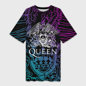 Платье-футболка 3D с принтом QUEEN | Freddie Mercury (Z) в Екатеринбурге,  |  | Тематика изображения на принте: queen | rock | we will rock you | брайан мэи | группа queen | группа квин | джон дикон | квин | королева | король | роджер тейлор | рок | фредди меркьюри