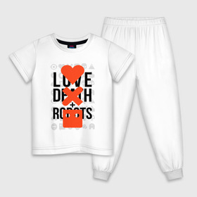 Детская пижама хлопок с принтом LOVE DEATH ROBOTS (LDR) в Екатеринбурге, 100% хлопок |  брюки и футболка прямого кроя, без карманов, на брюках мягкая резинка на поясе и по низу штанин
 | death | fantastic | future | ldr | love | love death and robots | love death robots | netflix | robots | sci fi | будущее | лдр | любовь | нетфликс | роботы | фантастика