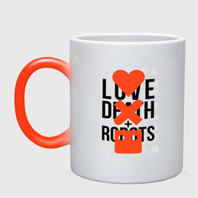 Кружка хамелеон с принтом LOVE DEATH ROBOTS (LDR) в Екатеринбурге, керамика | меняет цвет при нагревании, емкость 330 мл | Тематика изображения на принте: death | fantastic | future | ldr | love | love death and robots | love death robots | netflix | robots | sci fi | будущее | лдр | любовь | нетфликс | роботы | фантастика