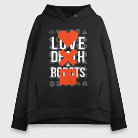 Женское худи Oversize хлопок с принтом LOVE DEATH ROBOTS (LDR) в Екатеринбурге, френч-терри — 70% хлопок, 30% полиэстер. Мягкий теплый начес внутри —100% хлопок | боковые карманы, эластичные манжеты и нижняя кромка, капюшон на магнитной кнопке | death | fantastic | future | ldr | love | love death and robots | love death robots | netflix | robots | sci fi | будущее | лдр | любовь | нетфликс | роботы | фантастика