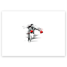 Поздравительная открытка с принтом Мухаммед Али в Екатеринбурге, 100% бумага | плотность бумаги 280 г/м2, матовая, на обратной стороне линовка и место для марки
 | art | box | fighter | muhammad ali | punch | rocky | sport | арт | боец | бокс | канаты | кассиус клей | мохаммед али | мухаммед али | парню | перчатки | прикольная | ринг | рокки | спорт | удар | человек | чемпион