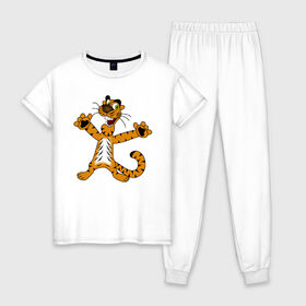 Женская пижама хлопок с принтом Тигренок в Екатеринбурге, 100% хлопок | брюки и футболка прямого кроя, без карманов, на брюках мягкая резинка на поясе и по низу штанин | cat | tiger | животные | кот | котик | котятки | кошак | кошка | моська | рисунок | тигр | тигренок