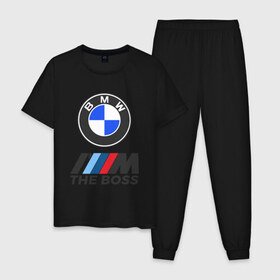Мужская пижама хлопок с принтом BMW BOSS в Екатеринбурге, 100% хлопок | брюки и футболка прямого кроя, без карманов, на брюках мягкая резинка на поясе и по низу штанин
 | bmw | bmw performance | m | motorsport | performance | бмв | бэха | моторспорт