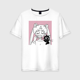 Женская футболка хлопок Oversize с принтом Sailor Moon Usagi Tsukino в Екатеринбурге, 100% хлопок | свободный крой, круглый ворот, спущенный рукав, длина до линии бедер
 | anime | bunny | kawaii | luna | manga | sailor moon | sailors | usagi tsukino | аниме | луна | манга | сейлор мун | усаги цукино