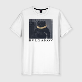 Мужская футболка хлопок Slim с принтом BVLGAKOV в Екатеринбурге, 92% хлопок, 8% лайкра | приталенный силуэт, круглый вырез ворота, длина до линии бедра, короткий рукав | bvlgakov | bvlgari | lvmh | антибренд | бренд | брендовы | брэнд | булгаков | булгари | знак | значок | как | кольцо | компания | кот | лого | логотип | мастер и маргарита | пародия | парфюм | прикол | серьги | символ