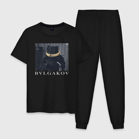 Мужская пижама хлопок с принтом BVLGAKOV в Екатеринбурге, 100% хлопок | брюки и футболка прямого кроя, без карманов, на брюках мягкая резинка на поясе и по низу штанин
 | bvlgakov | bvlgari | lvmh | антибренд | бренд | брендовы | брэнд | булгаков | булгари | знак | значок | как | кольцо | компания | кот | лого | логотип | мастер и маргарита | пародия | парфюм | прикол | серьги | символ