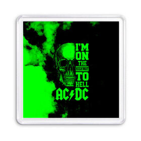 Магнит 55*55 с принтом Im on the highway to hell AC/DC в Екатеринбурге, Пластик | Размер: 65*65 мм; Размер печати: 55*55 мм | 