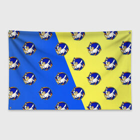 Флаг-баннер с принтом Sonic - Соник в Екатеринбурге, 100% полиэстер | размер 67 х 109 см, плотность ткани — 95 г/м2; по краям флага есть четыре люверса для крепления | doodling | textures | tiles | дудлинг | ежик | персонаж | соник | тайлы | текстуры | фон