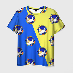 Мужская футболка 3D с принтом Sonic - Соник в Екатеринбурге, 100% полиэфир | прямой крой, круглый вырез горловины, длина до линии бедер | doodling | textures | tiles | дудлинг | ежик | персонаж | соник | тайлы | текстуры | фон