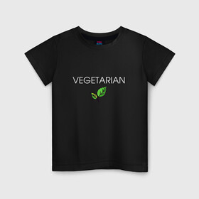 Детская футболка хлопок с принтом VEGETARIAN в Екатеринбурге, 100% хлопок | круглый вырез горловины, полуприлегающий силуэт, длина до линии бедер | animals | love | vegan | vegeterian | веган | веганка | вегетарианец | вегетарианка | два | ем | животные | животных | лист | листа | листик | листика | листики | листы | люблю | мясо | не | сыроед | сыроедение