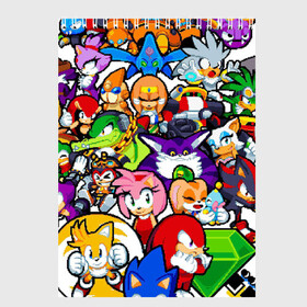 Скетчбук с принтом Sonic Pixel Friends в Екатеринбурге, 100% бумага
 | 48 листов, плотность листов — 100 г/м2, плотность картонной обложки — 250 г/м2. Листы скреплены сверху удобной пружинной спиралью | 8 bit | game | pixel | pixelart | sega | sonic | битный | игра | пиксели | сега | соник