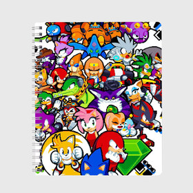 Тетрадь с принтом Sonic Pixel Friends в Екатеринбурге, 100% бумага | 48 листов, плотность листов — 60 г/м2, плотность картонной обложки — 250 г/м2. Листы скреплены сбоку удобной пружинной спиралью. Уголки страниц и обложки скругленные. Цвет линий — светло-серый
 | Тематика изображения на принте: 8 bit | game | pixel | pixelart | sega | sonic | битный | игра | пиксели | сега | соник