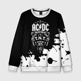 Детский свитшот 3D с принтом AC/DC T.N.T. в Екатеринбурге, 100% полиэстер | свободная посадка, прямой крой, мягкая тканевая резинка на рукавах и понизу свитшота | Тематика изображения на принте: ac dc | acdc | acdc ас дс | angus | back in black | highway to hell | mckinnon | young | австралийская | ангус янг | ас дс | асдс | блюз | в форме | гитара | группа | крис слэйд | метал | молния | музыка | п | певец | рок | рок н ролл