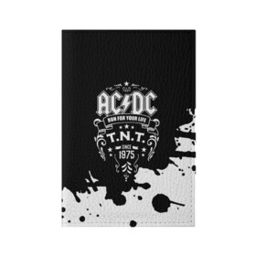 Обложка для паспорта матовая кожа с принтом AC/DC T.N.T. в Екатеринбурге, натуральная матовая кожа | размер 19,3 х 13,7 см; прозрачные пластиковые крепления | Тематика изображения на принте: ac dc | acdc | acdc ас дс | angus | back in black | highway to hell | mckinnon | young | австралийская | ангус янг | ас дс | асдс | блюз | в форме | гитара | группа | крис слэйд | метал | молния | музыка | п | певец | рок | рок н ролл