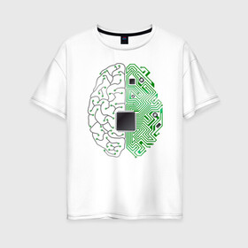 Женская футболка хлопок Oversize с принтом Программист в Екатеринбурге, 100% хлопок | свободный крой, круглый ворот, спущенный рукав, длина до линии бедер
 | айтишник | голова | ии | кодер | компьютер | микросхема | мозг | парню | прикольная | программирование | программист | профессия | процессор | специальность | хобби | цп