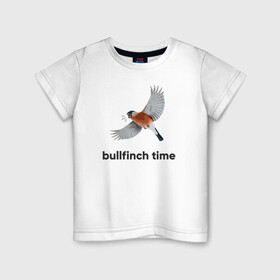 Детская футболка хлопок с принтом Bullfinch time в Екатеринбурге, 100% хлопок | круглый вырез горловины, полуприлегающий силуэт, длина до линии бедер | bird | bullfinch | wings | летать | полет | птица | снегирь