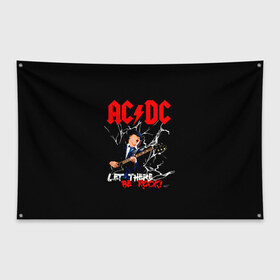 Флаг-баннер с принтом AC DC let there be rock! в Екатеринбурге, 100% полиэстер | размер 67 х 109 см, плотность ткани — 95 г/м2; по краям флага есть четыре люверса для крепления | ac dc | acdc | acdc ас дс | angus | back in black | highway to hell | mckinnon | young | австралийская | ангус янг | ас дс | асдс | блюз | в форме | гитара | группа | крис слэйд | метал | молния | музыка | п | певец | рок | рок н ролл