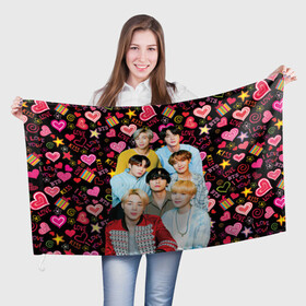 Флаг 3D с принтом I Love BTS в Екатеринбурге, 100% полиэстер | плотность ткани — 95 г/м2, размер — 67 х 109 см. Принт наносится с одной стороны | army | bts | k pop | love | арми | бтс | к поп | любовь | сердечки