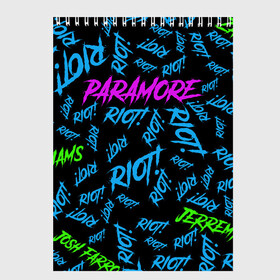 Скетчбук с принтом Paramore RIOT! в Екатеринбурге, 100% бумага
 | 48 листов, плотность листов — 100 г/м2, плотность картонной обложки — 250 г/м2. Листы скреплены сверху удобной пружинной спиралью | hayley williams | music | paramore | rock | альтернативный рок | зак фарро | музыка | панк рок | парамор | поп панк | поп рок | рок | тейлор йорк | хейли уильямс