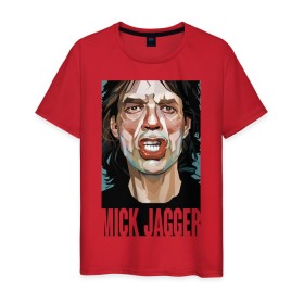 Мужская футболка хлопок с принтом MICK JAGGER в Екатеринбурге, 100% хлопок | прямой крой, круглый вырез горловины, длина до линии бедер, слегка спущенное плечо. | mick jagger | music | rock | rolling stones | музыка | рок