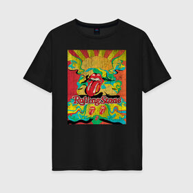 Женская футболка хлопок Oversize с принтом Rolling Stones в Екатеринбурге, 100% хлопок | свободный крой, круглый ворот, спущенный рукав, длина до линии бедер
 | mick jagger | music | rock | rolling stones | музыка | рок