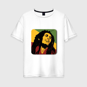 Женская футболка хлопок Oversize с принтом Боб Марли в Екатеринбурге, 100% хлопок | свободный крой, круглый ворот, спущенный рукав, длина до линии бедер
 | боб марли | гитарист | музыкант | регги