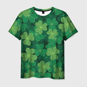Мужская футболка 3D с принтом Ирландский клевер в Екатеринбурге, 100% полиэфир | прямой крой, круглый вырез горловины, длина до линии бедер | clover | day | ireland.lucky | irish | patrick | patricks | shamrock | день | зеленая | зеленый | ирландский | клевер | купить | патрик | патрика | святого | святой