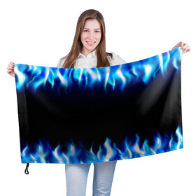 Флаг 3D с принтом Синий Огонь в Екатеринбурге, 100% полиэстер | плотность ткани — 95 г/м2, размер — 67 х 109 см. Принт наносится с одной стороны | абстракция | блеск | волны | дракон | дым | крутой | линии | неон | неоновый | ночь | огненный | огни | огонь | пламя | свет | синий | сияние | яркий