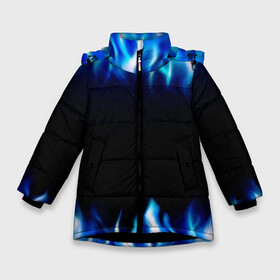 Зимняя куртка для девочек 3D с принтом Синий Огонь в Екатеринбурге, ткань верха — 100% полиэстер; подклад — 100% полиэстер, утеплитель — 100% полиэстер. | длина ниже бедра, удлиненная спинка, воротник стойка и отстегивающийся капюшон. Есть боковые карманы с листочкой на кнопках, утяжки по низу изделия и внутренний карман на молнии. 

Предусмотрены светоотражающий принт на спинке, радужный светоотражающий элемент на пуллере молнии и на резинке для утяжки. | Тематика изображения на принте: абстракция | блеск | волны | дракон | дым | крутой | линии | неон | неоновый | ночь | огненный | огни | огонь | пламя | свет | синий | сияние | яркий