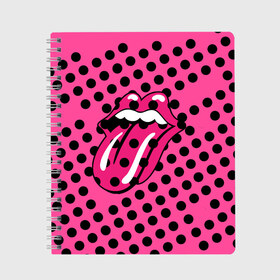 Тетрадь с принтом rolling stones pink logo в Екатеринбурге, 100% бумага | 48 листов, плотность листов — 60 г/м2, плотность картонной обложки — 250 г/м2. Листы скреплены сбоку удобной пружинной спиралью. Уголки страниц и обложки скругленные. Цвет линий — светло-серый
 | Тематика изображения на принте: mick jagger | music | rock | rolling stones | музыка | рок