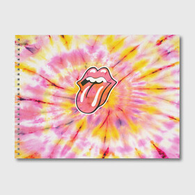 Альбом для рисования с принтом Rolling Stones tie-dye в Екатеринбурге, 100% бумага
 | матовая бумага, плотность 200 мг. | mick jagger | music | rock | rolling stones | музыка | рок