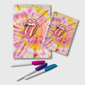 Блокнот с принтом Rolling Stones tie-dye в Екатеринбурге, 100% бумага | 48 листов, плотность листов — 60 г/м2, плотность картонной обложки — 250 г/м2. Листы скреплены удобной пружинной спиралью. Цвет линий — светло-серый
 | mick jagger | music | rock | rolling stones | музыка | рок
