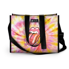 Сумка-шоппер 3D с принтом Rolling Stones tie-dye в Екатеринбурге, 100% полиэстер | застегивается на металлическую кнопку; внутренний карман застегивается на молнию. Стенки укреплены специальным мягким материалом, чтобы защитить содержимое от несильных ударов
 | Тематика изображения на принте: mick jagger | music | rock | rolling stones | музыка | рок