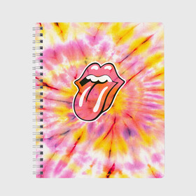Тетрадь с принтом Rolling Stones tie-dye в Екатеринбурге, 100% бумага | 48 листов, плотность листов — 60 г/м2, плотность картонной обложки — 250 г/м2. Листы скреплены сбоку удобной пружинной спиралью. Уголки страниц и обложки скругленные. Цвет линий — светло-серый
 | mick jagger | music | rock | rolling stones | музыка | рок