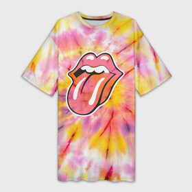 Платье-футболка 3D с принтом Rolling Stones tie dye в Екатеринбурге,  |  | mick jagger | music | rock | rolling stones | музыка | рок
