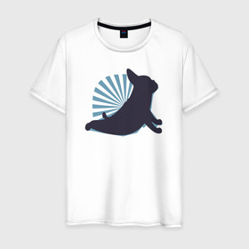 Мужская футболка хлопок с принтом Йога в Екатеринбурге, 100% хлопок | прямой крой, круглый вырез горловины, длина до линии бедер, слегка спущенное плечо. | bulldog | fitness | french bulldog | yoga | бульдог | йога | собака | собаки | фитнес | французский бульдог