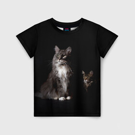 Детская футболка 3D с принтом Котики в Екатеринбурге, 100% гипоаллергенный полиэфир | прямой крой, круглый вырез горловины, длина до линии бедер, чуть спущенное плечо, ткань немного тянется | Тематика изображения на принте: animal | animals | beast | black | cat | kitten | животное | животные | зверек | зверь | кот | котейка | котенок | котики | котэ | кошка | кошки | мейн кун | черная